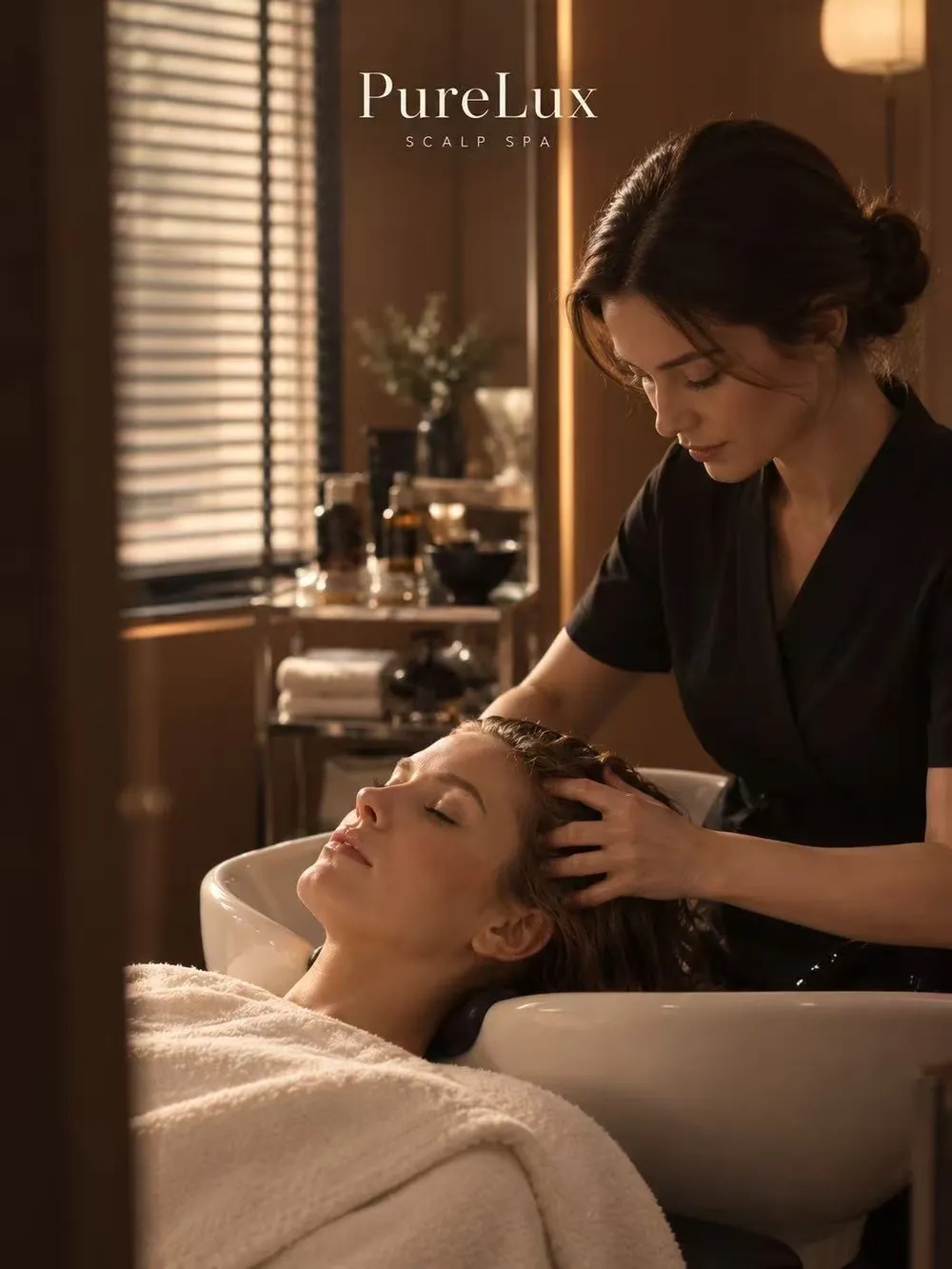 A guest enjoying a relaxing scalp massage